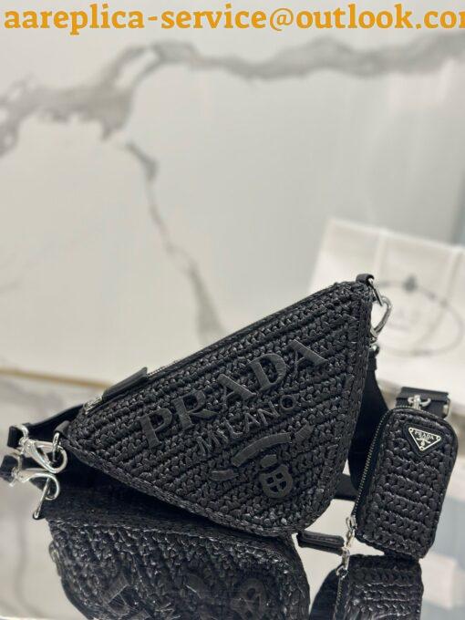 Replica Prada Triangle Crochet Bag in Black Raffia-effect Yarn 9