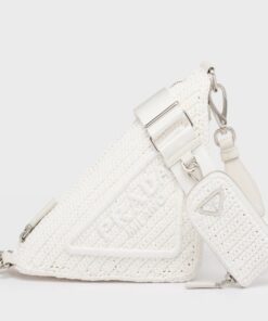 Replica Prada Triangle Crochet Bag in White Raffia-effect Yarn