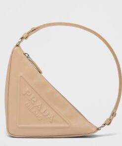 Replica Prada Triangle Pouch Bag In Beige Calfskin