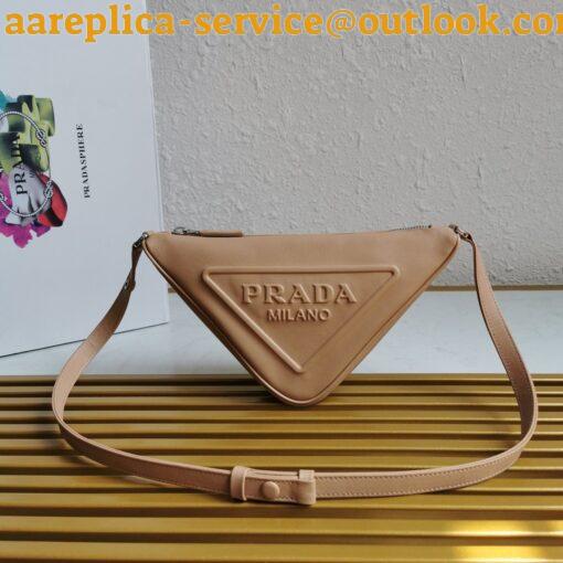 Replica Prada Triangle Pouch Bag In Beige Calfskin 4