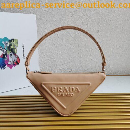 Replica Prada Triangle Pouch Bag In Beige Calfskin 8