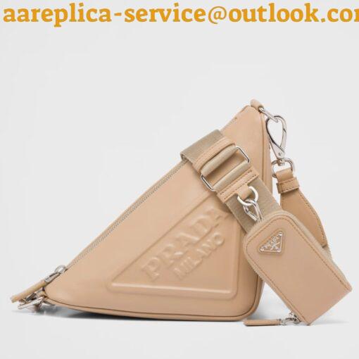 Replica Prada Triangle Shoulder Bag In Beige Calfskin 13