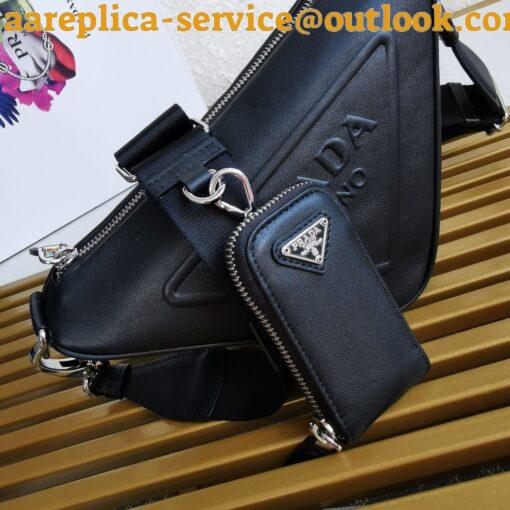 Replica Prada Triangle Shoulder Bag In Black Calfskin 10