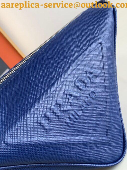 Replica Prada Triangle Shoulder Bag In Blue Saffiano Leather 10