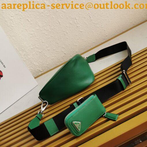 Replica Prada Triangle Shoulder Bag In Green Calfskin 5