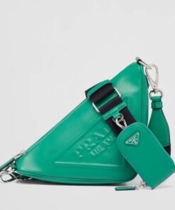 Replica Prada Triangle Shoulder Bag In Green Calfskin