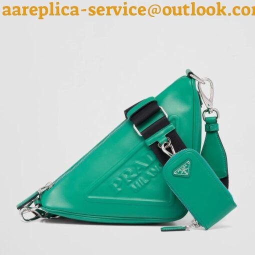 Replica Prada Triangle Shoulder Bag In Green Calfskin