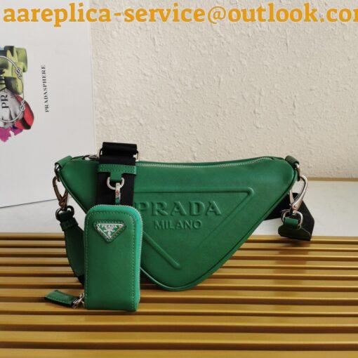 Replica Prada Triangle Shoulder Bag In Green Calfskin 11