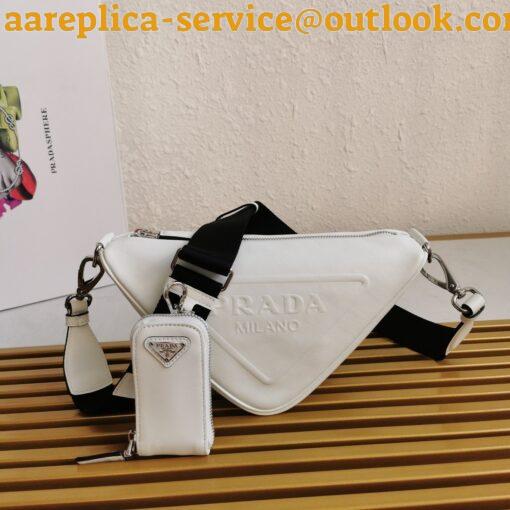 Replica Prada Triangle Shoulder Bag In White Saffiano Leather 8