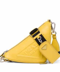 Replica Prada Triangle Shoulder Bag In Yellow Calfskin