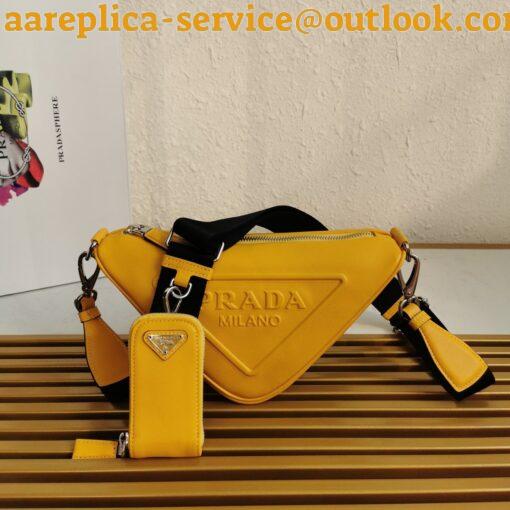 Replica Prada Triangle Shoulder Bag In Yellow Calfskin 6