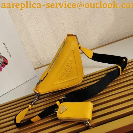 Replica Prada Triangle Shoulder Bag In Yellow Calfskin 5