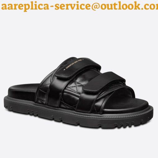 Replica DIor Dio(r)evolution Slides Sandals In Black Cannage Calfskin