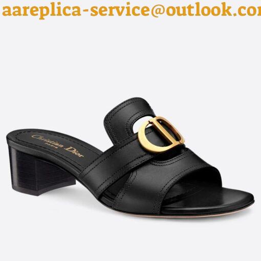 Replica Dior 30 Montaigne Heeled Slides In Black Calfskin 26