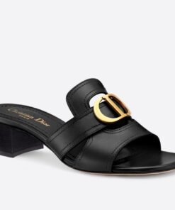 Replica Dior 30 Montaigne Heeled Slides In Black Calfskin