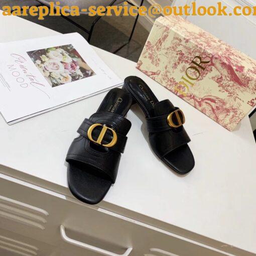 Replica Dior 30 Montaigne Heeled Slides In Black Calfskin 27