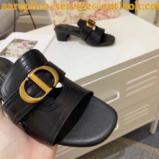 Replica Dior 30 Montaigne Heeled Slides In Black Calfskin 28