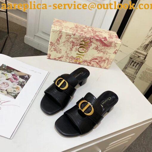 Replica Dior 30 Montaigne Heeled Slides In Black Calfskin 30