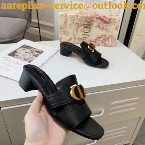 Replica Dior 30 Montaigne Heeled Slides In Black Calfskin 31