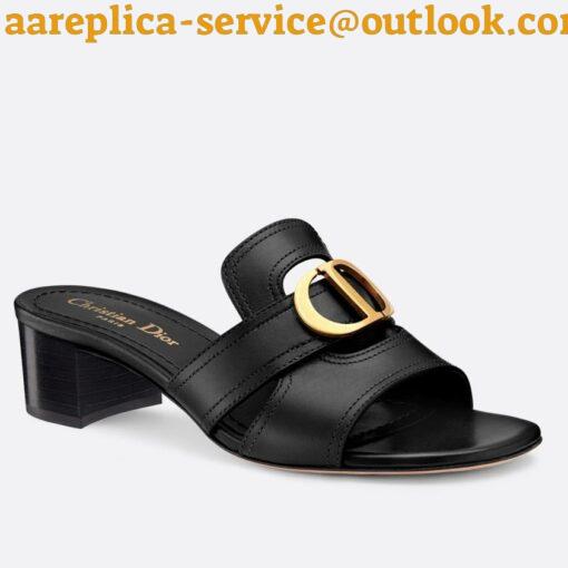 Replica Dior 30 Montaigne Heeled Slides In Black Calfskin 34