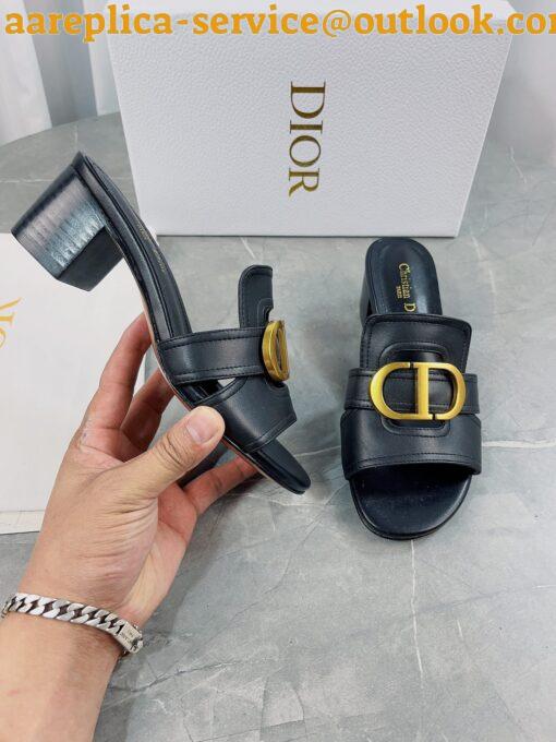 Replica Dior 30 Montaigne Heeled Slides In Black Calfskin 35