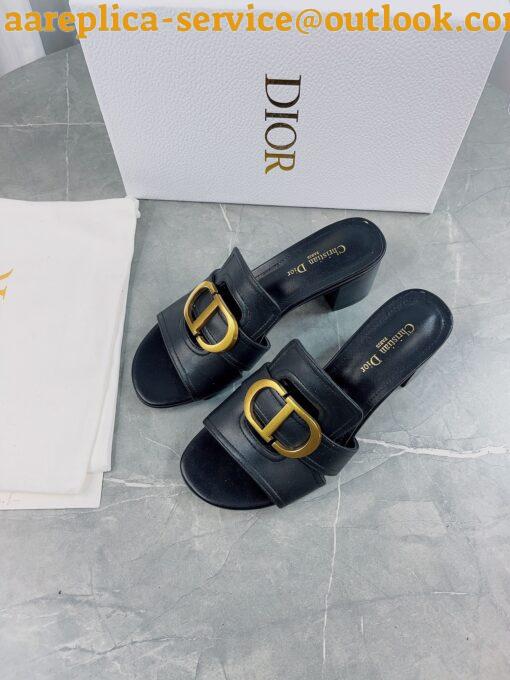 Replica Dior 30 Montaigne Heeled Slides In Black Calfskin 36