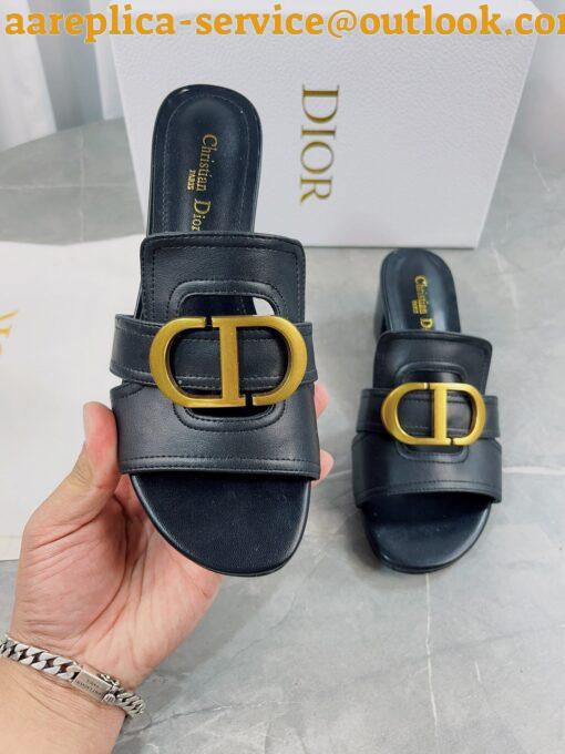 Replica Dior 30 Montaigne Heeled Slides In Black Calfskin 38