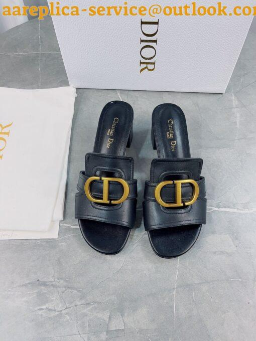 Replica Dior 30 Montaigne Heeled Slides In Black Calfskin 39