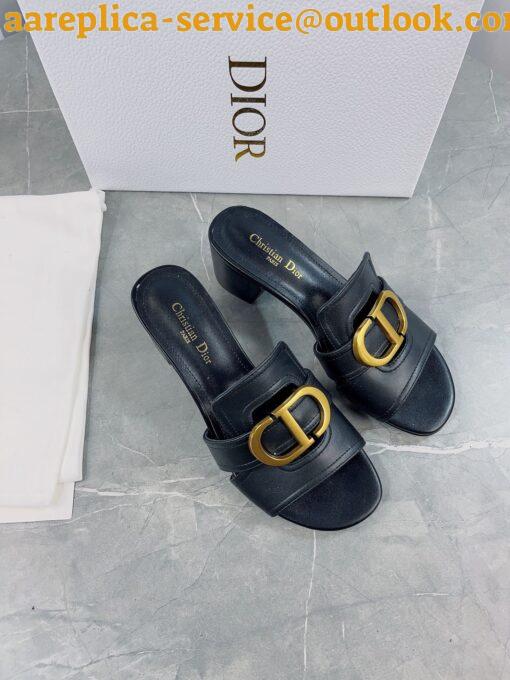 Replica Dior 30 Montaigne Heeled Slides In Black Calfskin 40