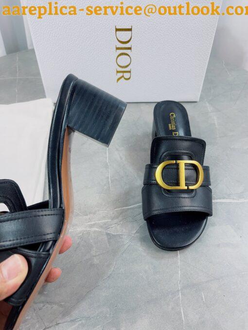 Replica Dior 30 Montaigne Heeled Slides In Black Calfskin 41