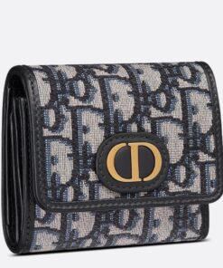 Replica Dior 30 Montaigne Lotus Wallet In Blue Oblique Jacquard