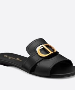 Replica Dior 30 Montaigne Heeled Slides In Black Calfskin 2