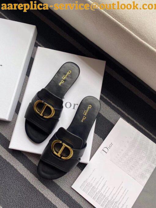 Replica Dior 30 Montaigne Heeled Slides In Black Calfskin 3