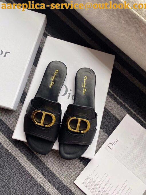 Replica Dior 30 Montaigne Heeled Slides In Black Calfskin 4