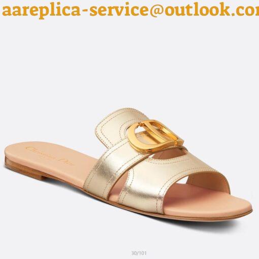 Replica Dior 30 Montaigne Slides In Gold Metallic Calfskin