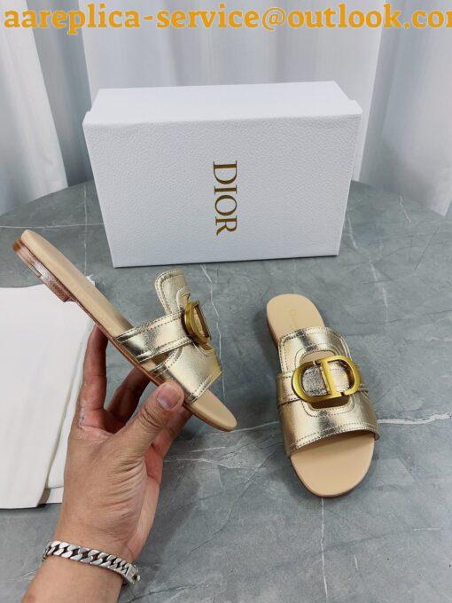 Replica Dior 30 Montaigne Slides In Gold Metallic Calfskin 3