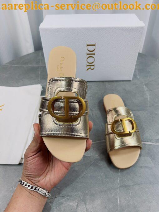 Replica Dior 30 Montaigne Slides In Gold Metallic Calfskin 4