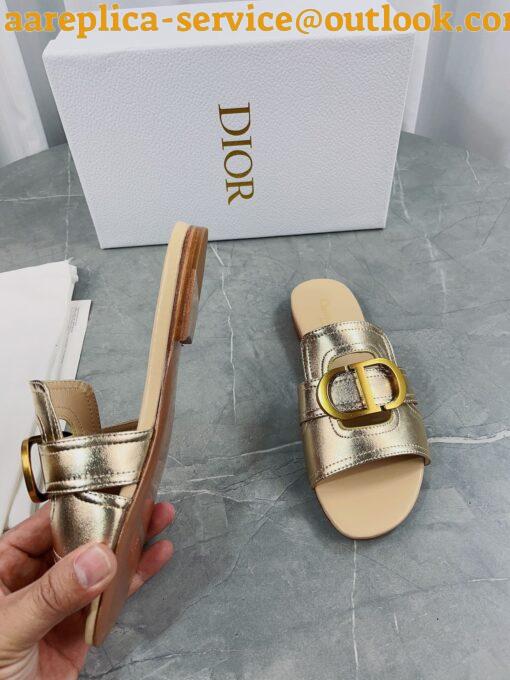 Replica Dior 30 Montaigne Slides In Gold Metallic Calfskin 5