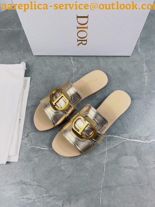 Replica Dior 30 Montaigne Slides In Gold Metallic Calfskin 6