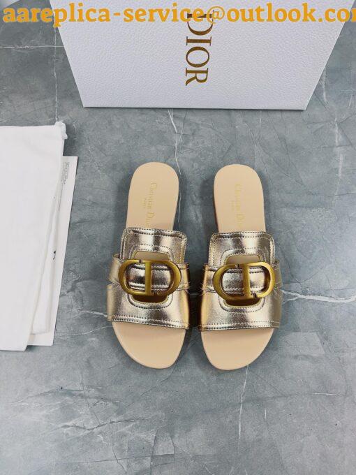 Replica Dior 30 Montaigne Slides In Gold Metallic Calfskin 7