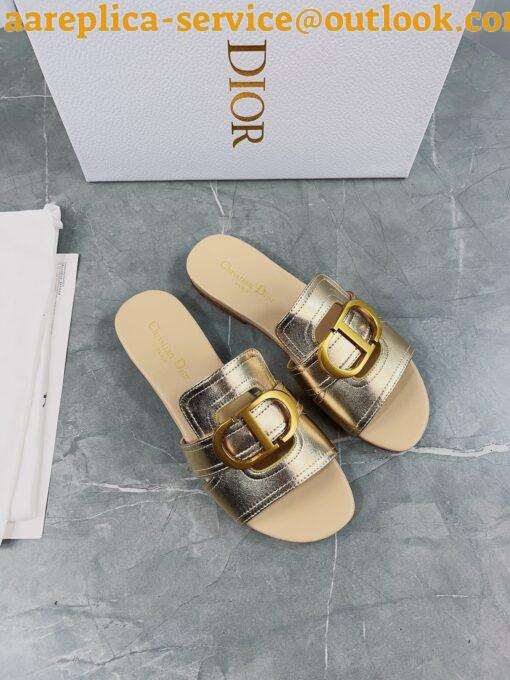 Replica Dior 30 Montaigne Slides In Gold Metallic Calfskin 8