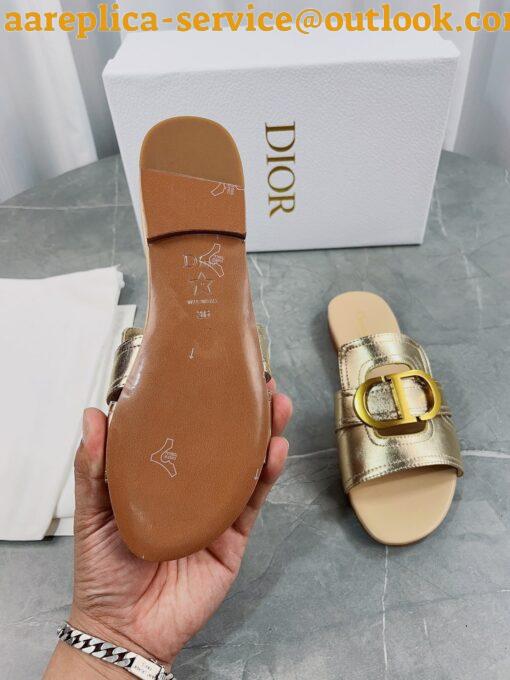 Replica Dior 30 Montaigne Slides In Gold Metallic Calfskin 9