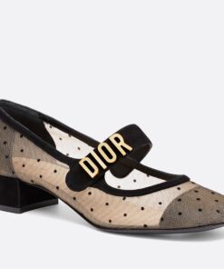 Replica Dior Baby-D Ballet Flats In Black Dotted Swiss