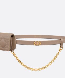 Replica Dior Caro 15MM Belt with Removable Pouch in Beige Calfskin