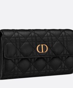 Replica Dior Caro Continental Wallet In Black Cannage Calfskin