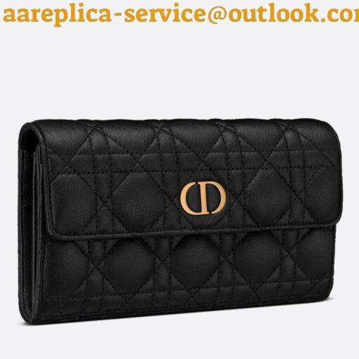 Replica Dior Caro Continental Wallet In Black Cannage Calfskin