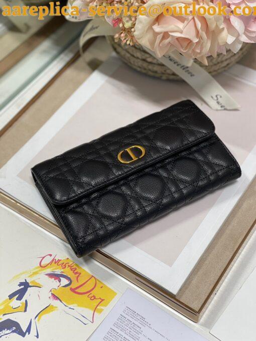 Replica Dior Caro Continental Wallet In Black Cannage Calfskin 4