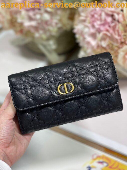 Replica Dior Caro Continental Wallet In Black Cannage Calfskin 5