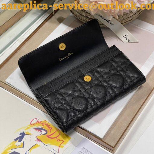 Replica Dior Caro Continental Wallet In Black Cannage Calfskin 6