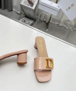 Replica Dior C’est Heeled 50MM Slides in Nude Patent Calfskin